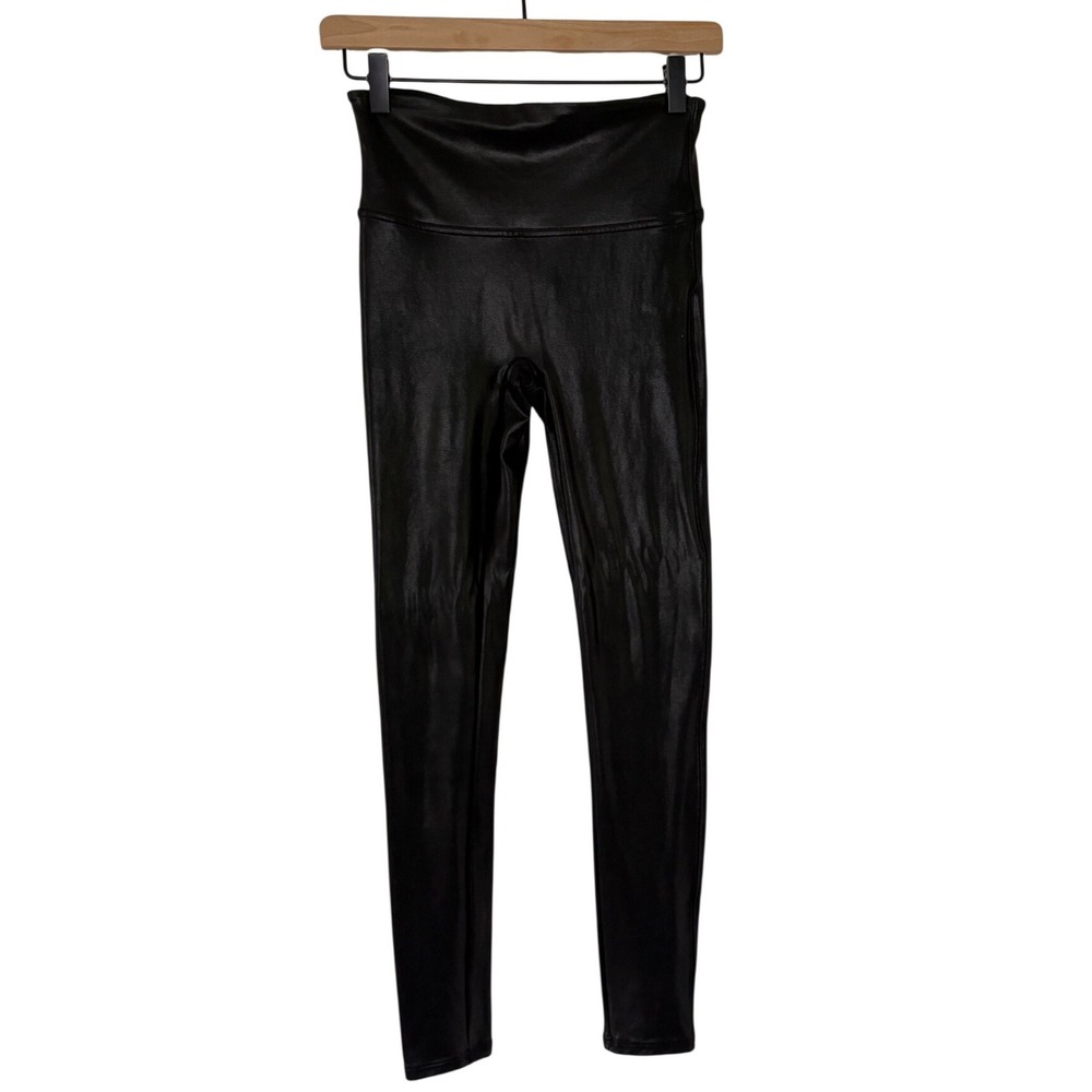 Spanx Faux‎ Leather Leggings Black High Waisted Petite Medium